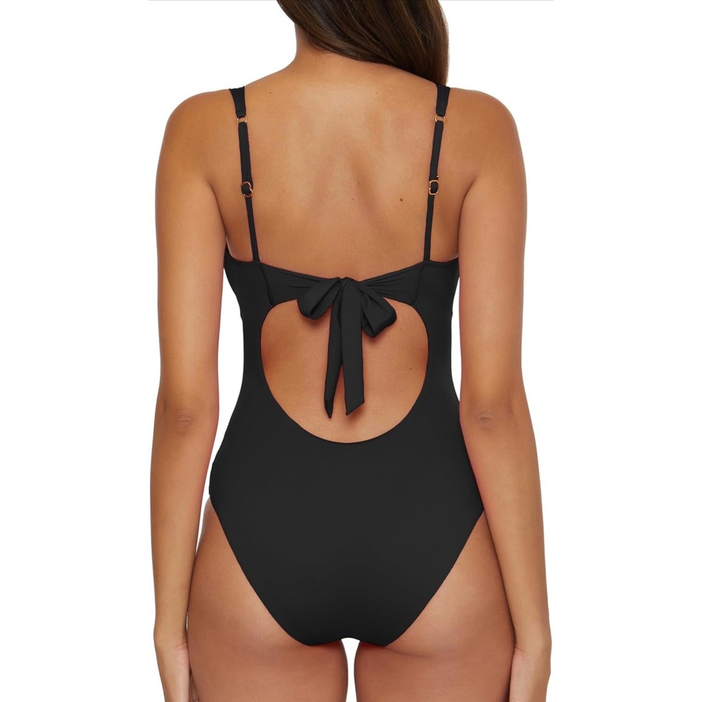 Becca Rebecca Virtue Black One Piece Swimsuit Cut Out Back Large - Picture 2 of 6
